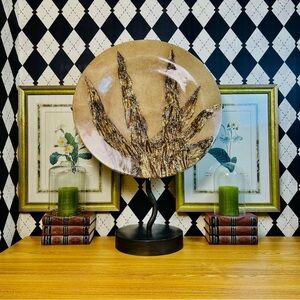 Large 2.5 Ft Decorative Platter On Metal Stand Textured Organic Design for Home